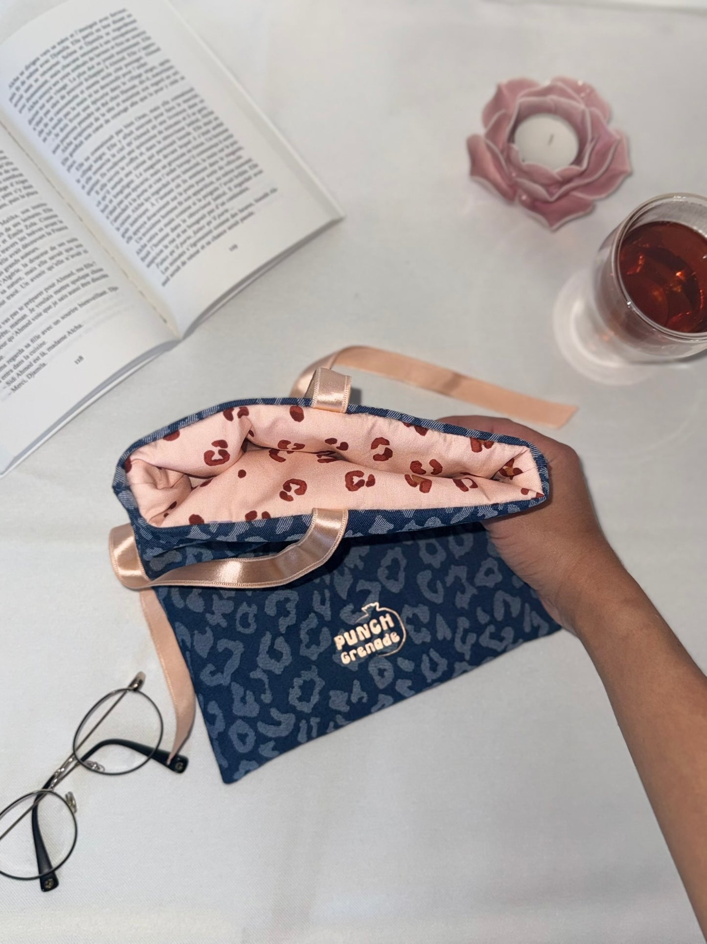 Pochette à livre - DENIM SAUVAGE (Rose)