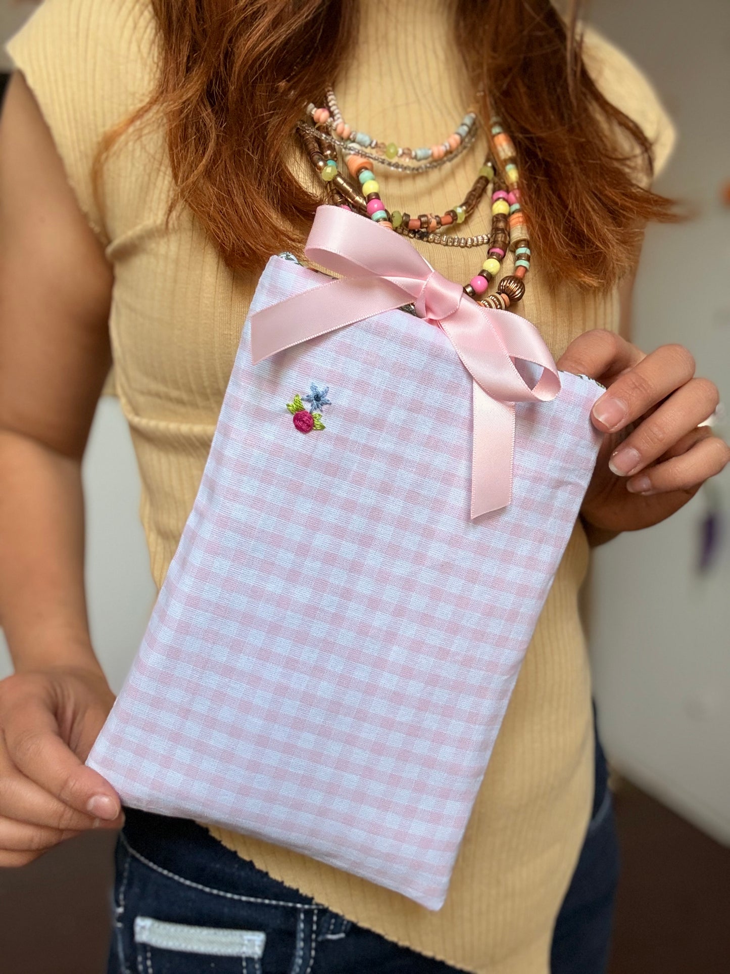Pochette à livre - Vichy Framboise